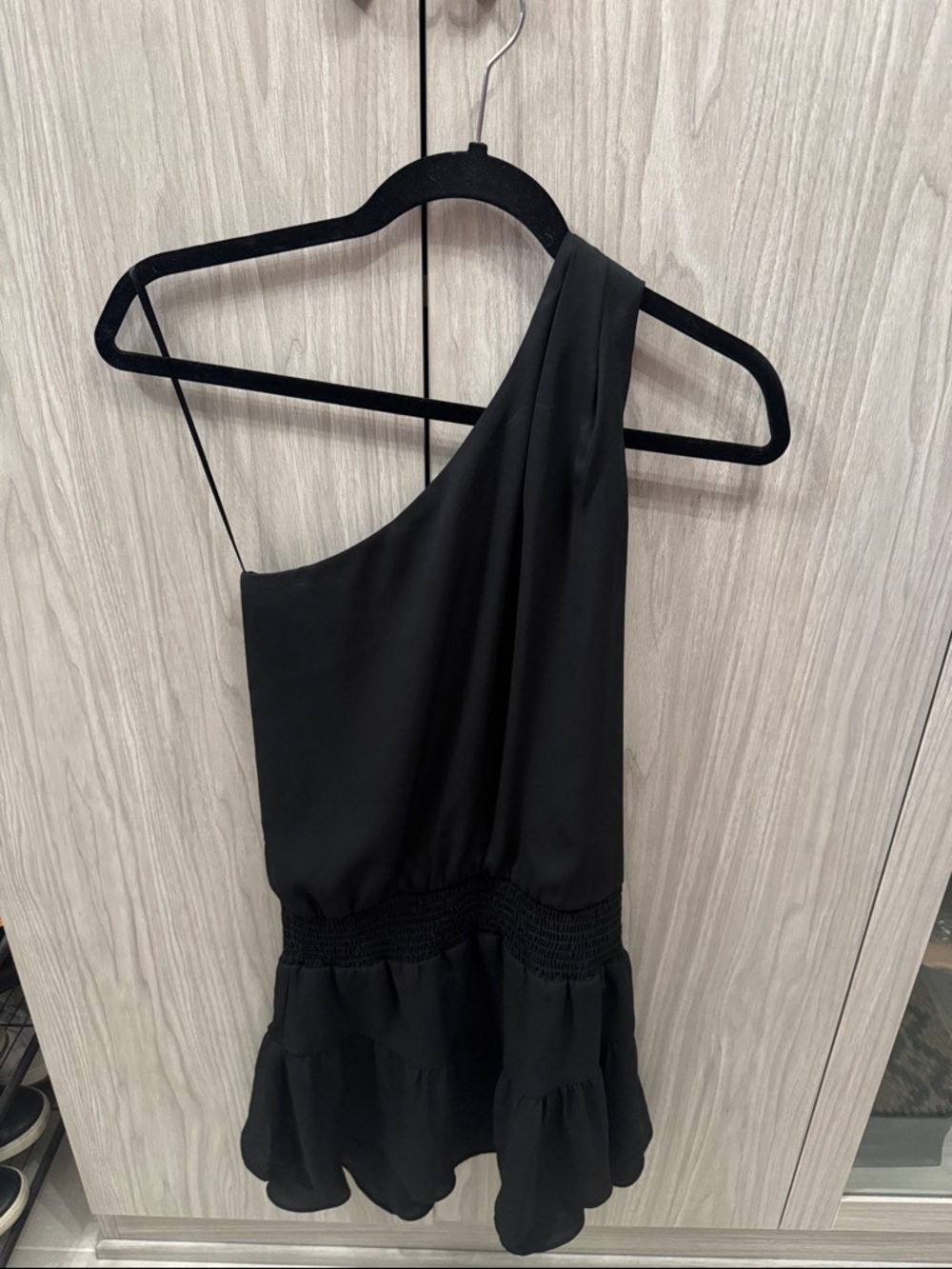 Krisa One-Shoulder Black Tiered Mini Dress - Picture 3 of 5